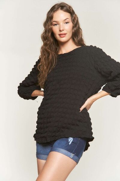 Bubble Texture Round Neck Blouse