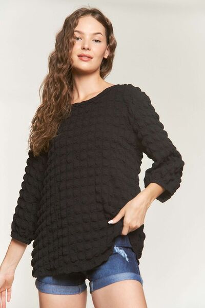 Bubble Texture Round Neck Blouse
