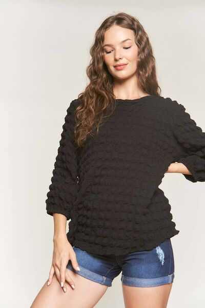 Bubble Texture Round Neck Blouse