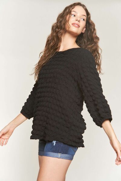Bubble Texture Round Neck Blouse