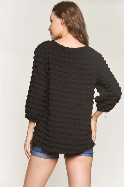 Bubble Texture Round Neck Blouse