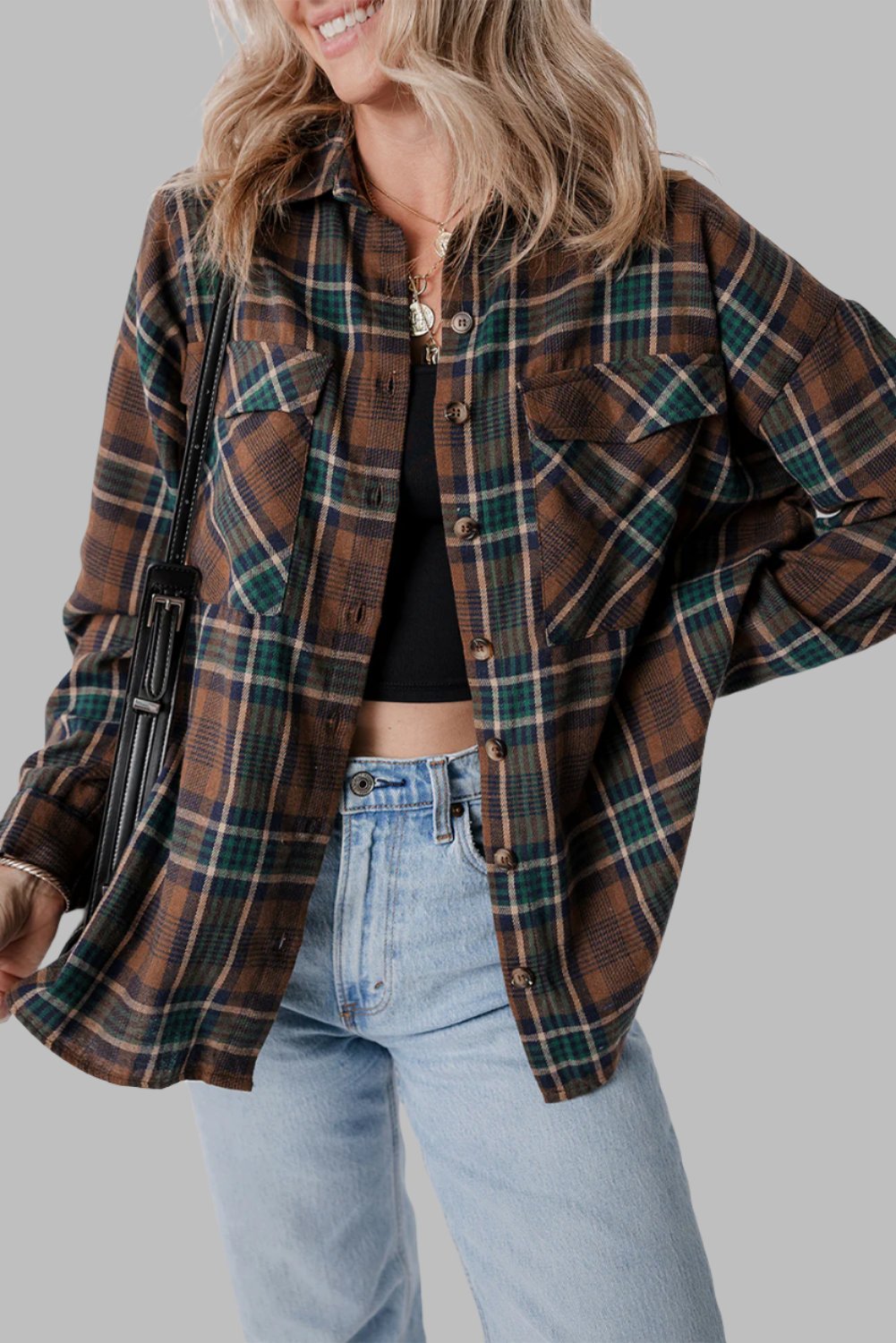 Plaid Button Up Shirt Jacket | LIKI BRAND