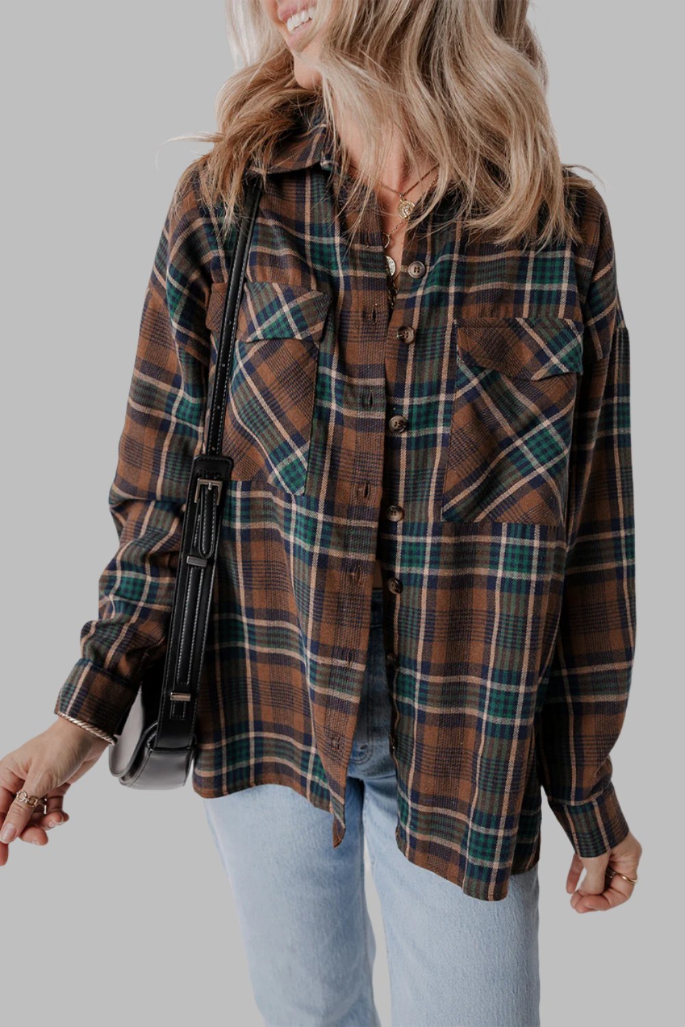 Plaid Button Up Shirt Jacket  | LIKI BRAND
