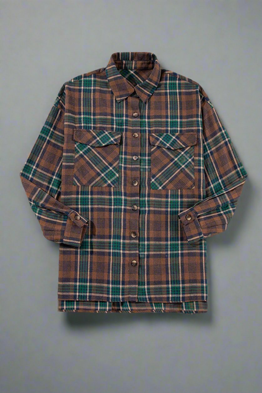 Plaid Button Up Shirt Jacket | LIKI BRAND