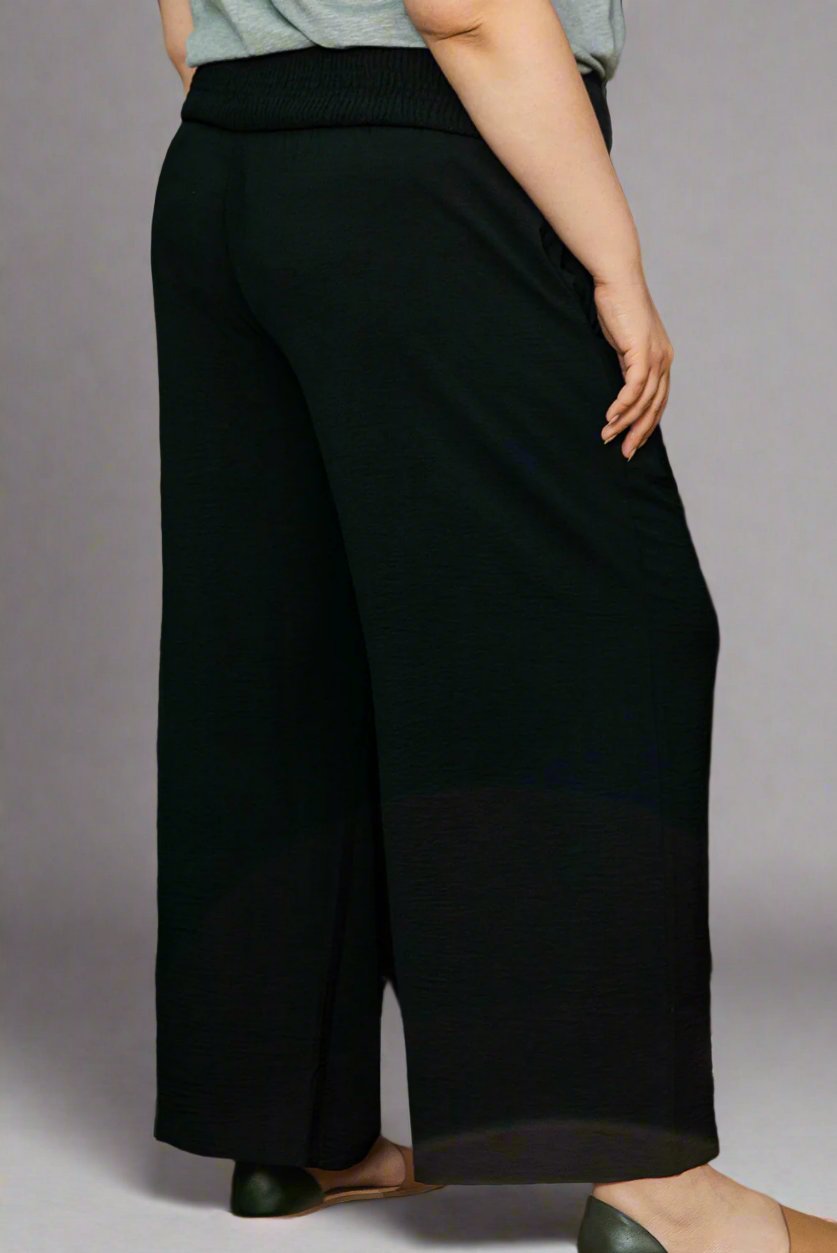 Plus Size Shirred High Waist Wide Leg Pants