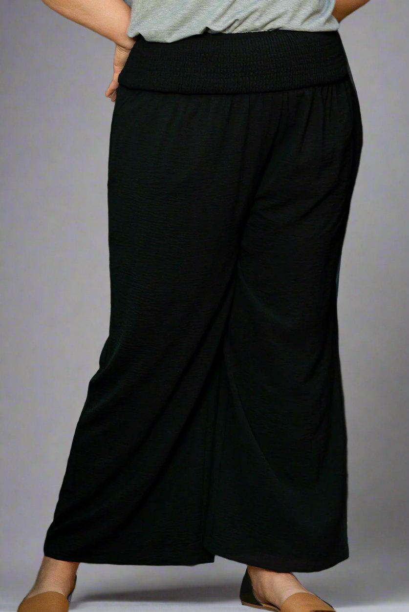 Plus Size Shirred High Waist Wide Leg Pants